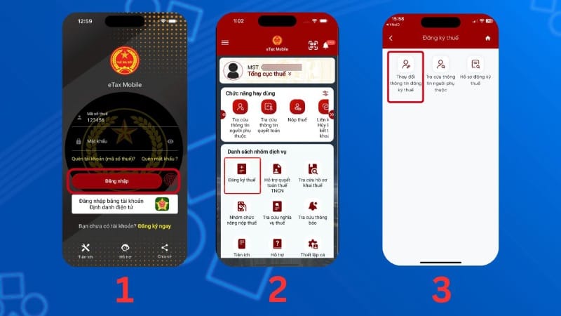 Chọn mục Đăng ký thuế – Thay đổi thông tin Chọn mục Đăng ký thuế – Thay đổi thông tin